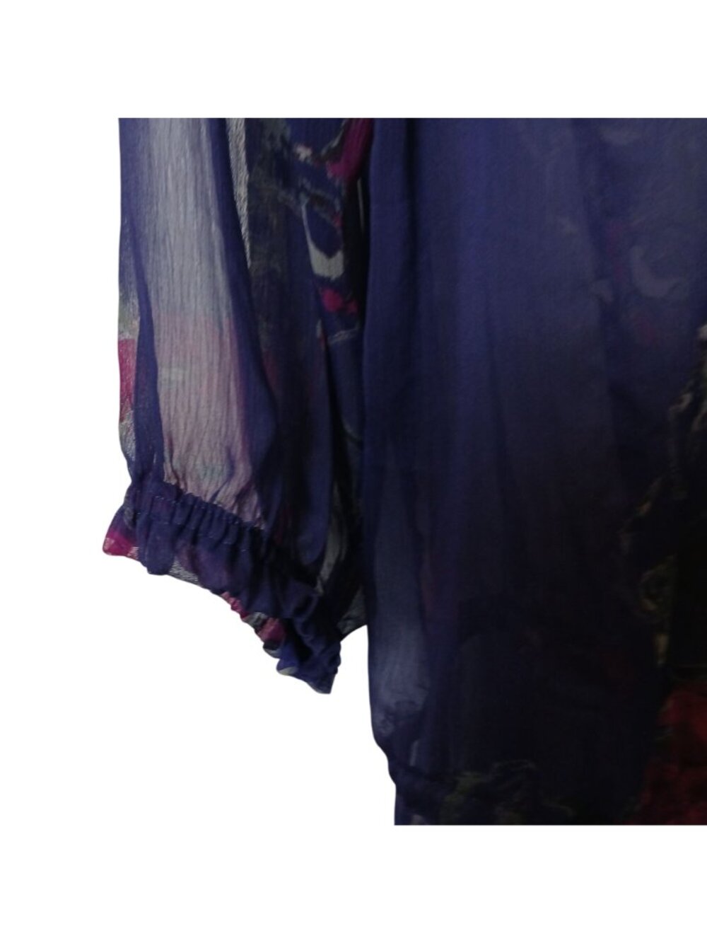 New York & Co Womens XL Sheer Floral Blouse Purple 3/4 Sleeve Drawstring *D-17 - Picture 10 of 11